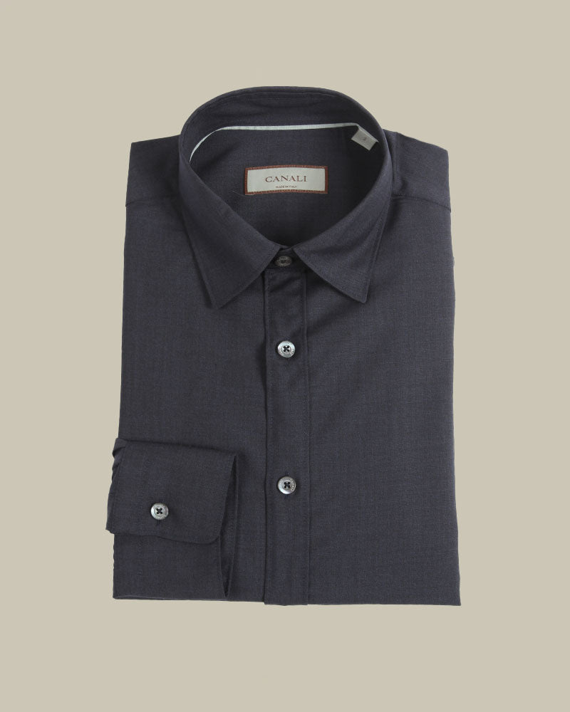 Navy Melange Regular Fit Stretch Wool Shirt