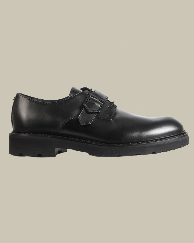 Black Extra Light Sole Derby With Single Monk