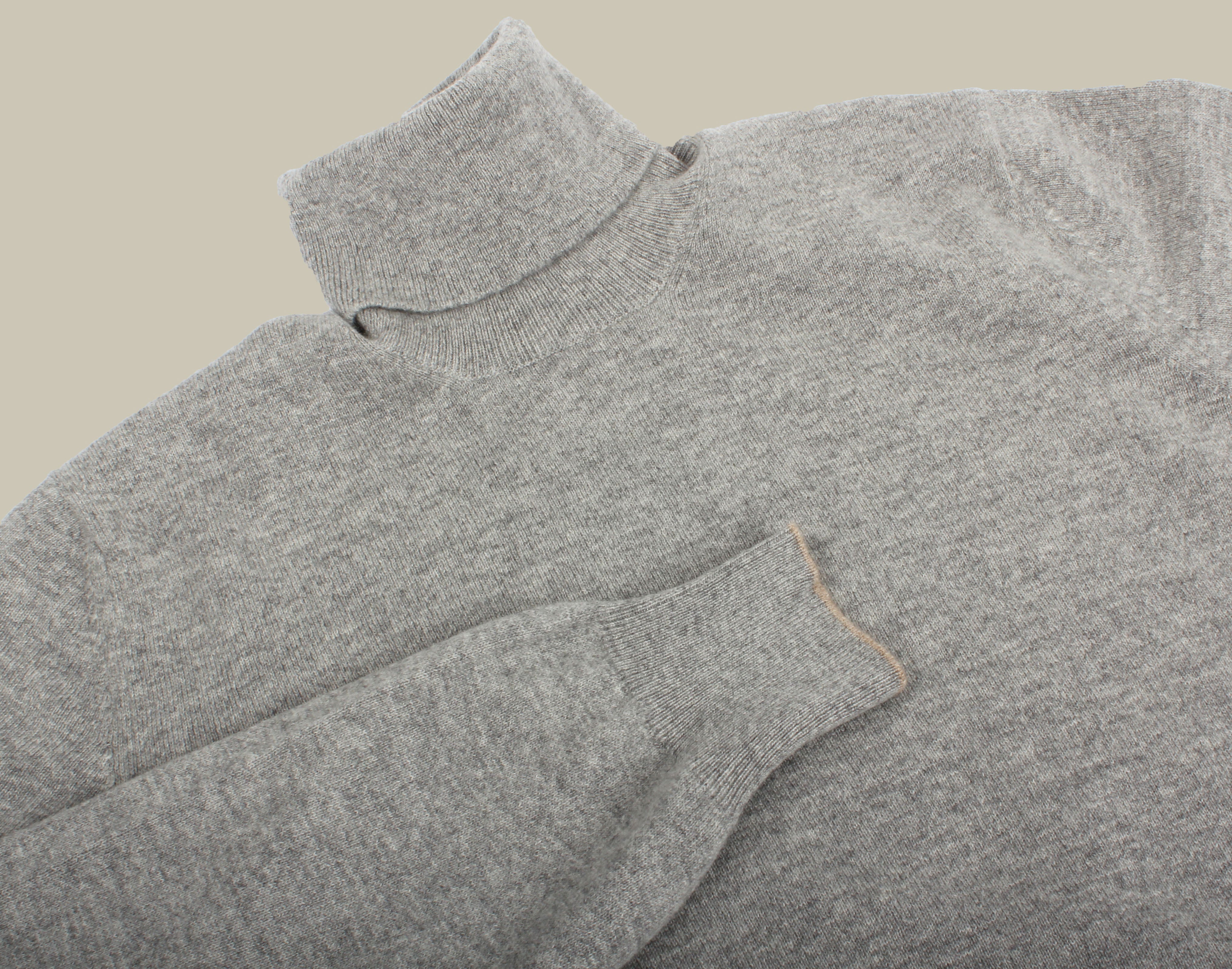 Grey Double Cashmere Roll Neck Knitwear