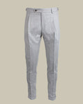 Grey Flannel Pleated Side Fasten Trousers