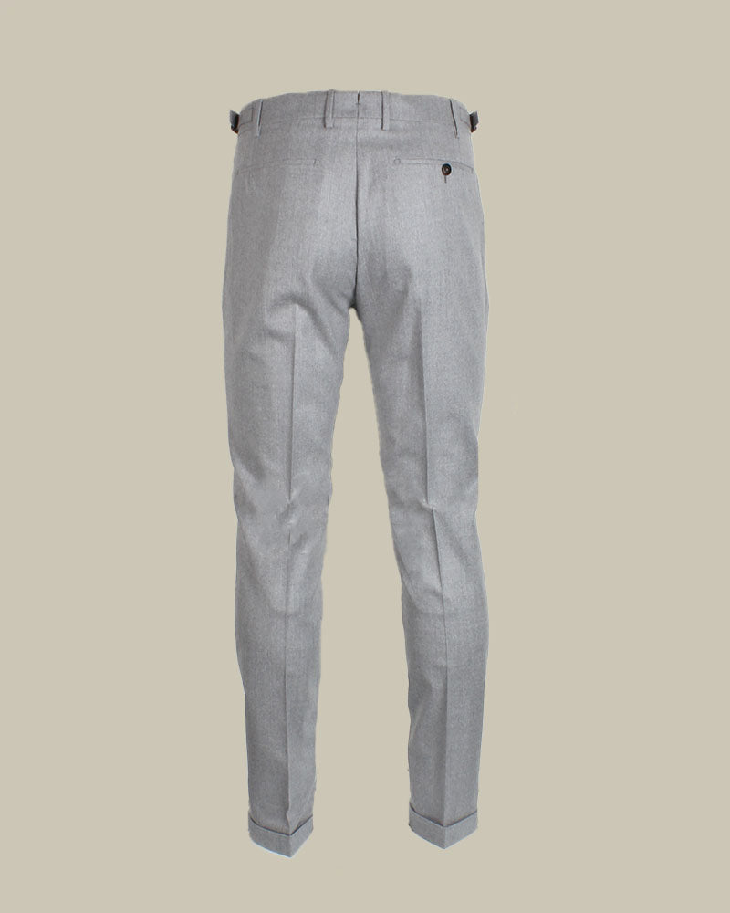 Grey Flannel Pleated Side Fasten Trousers