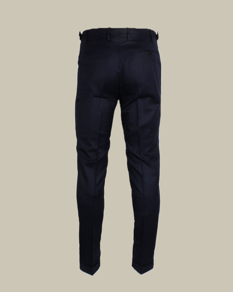Navy Flannel Pleated Side Fasten Trousers