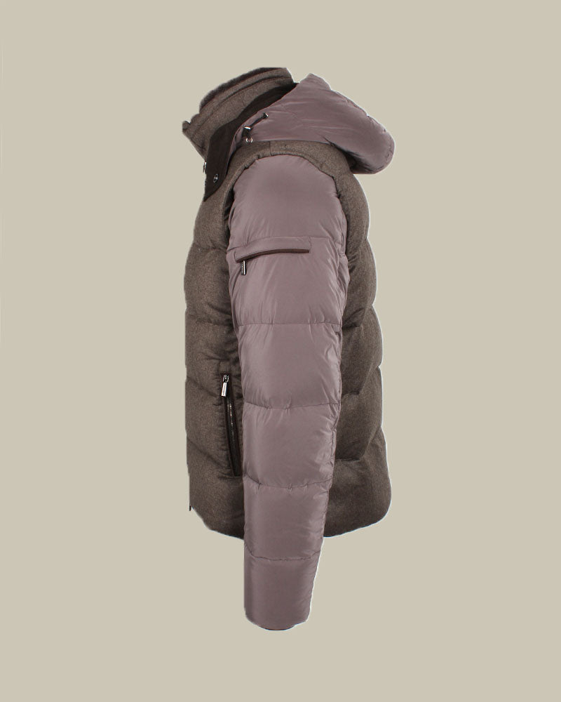 CASCIANO Mocha Short Padded Blouson With Fur Collar