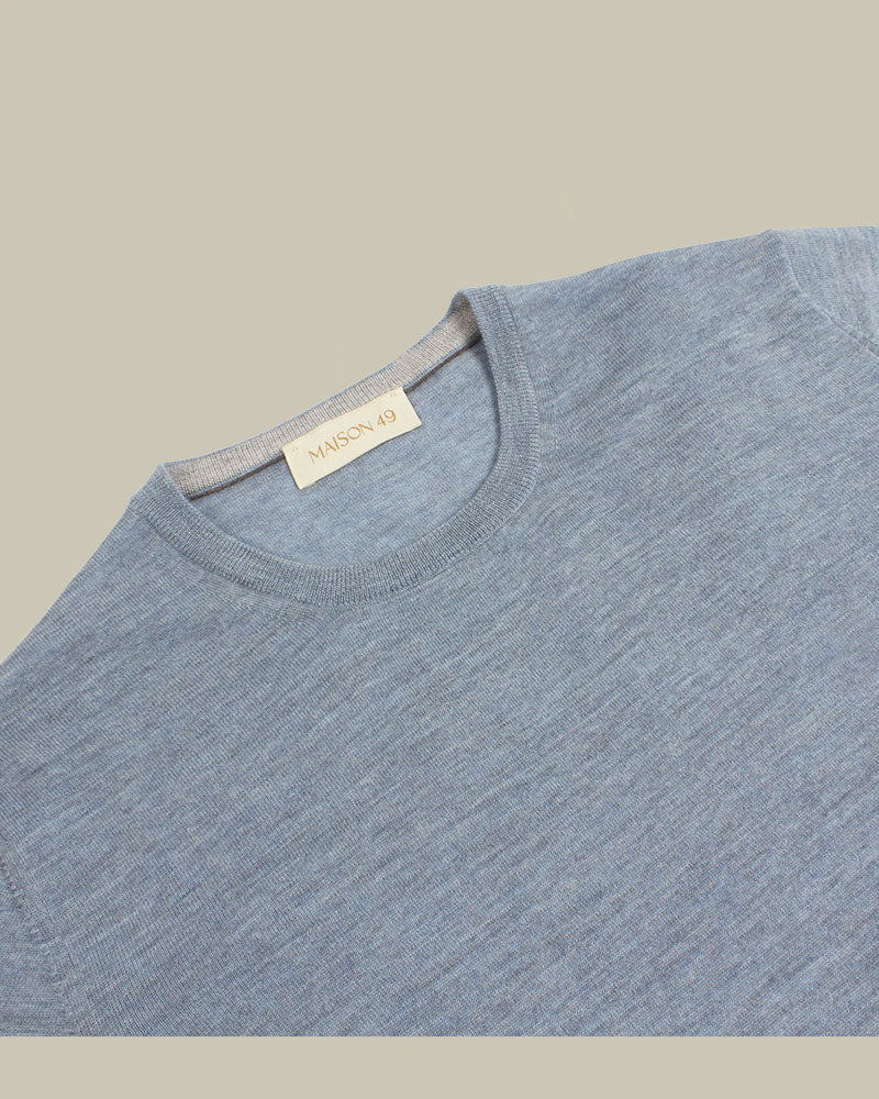 Marl Blue Super Tasmania Merino Wool Crew Neck