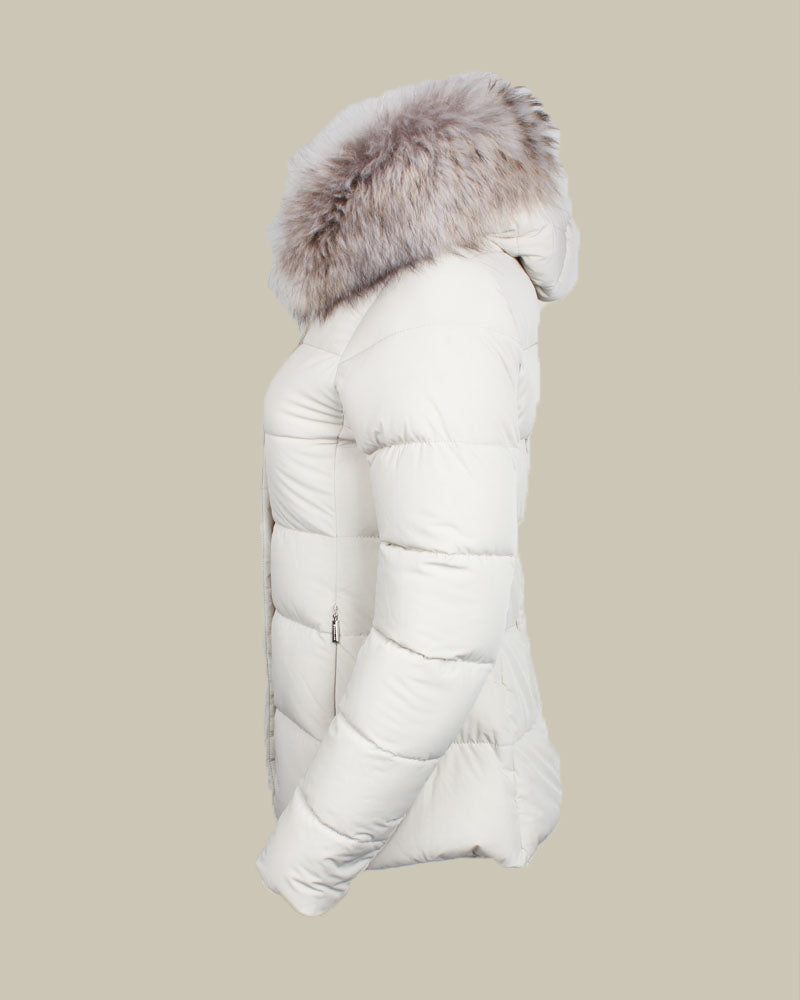 KILIE Beige Short Down Jacket With Fur Collar