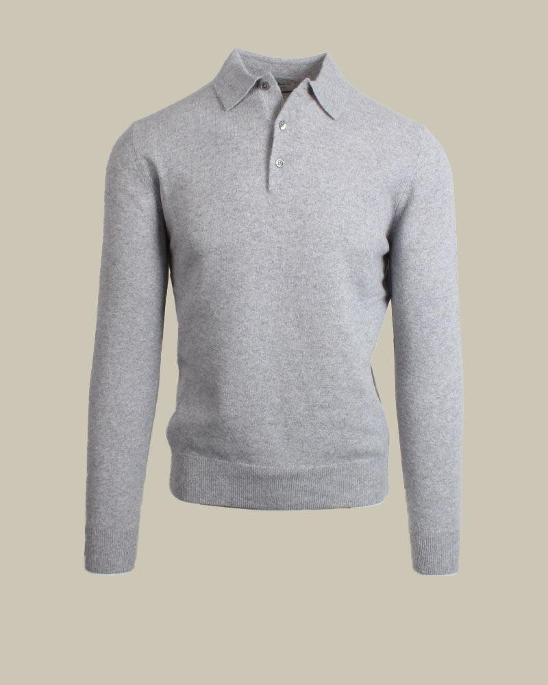 Grey Wool & Cashmere Buttoned Polo