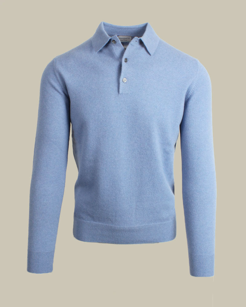Blue Wool & Cashmere Buttoned Polo