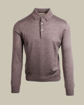 Melange Brown Cashmere & Silk Long Sleeve Knit Polo