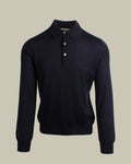 Navy Cashmere & Silk Long Sleeve Knit Polo