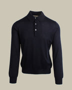 Navy Cashmere & Silk Long Sleeve Knit Polo