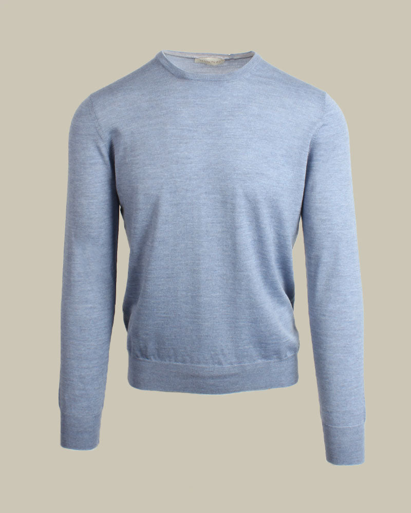 Marl Blue Super Tasmania Merino Wool Crew Neck