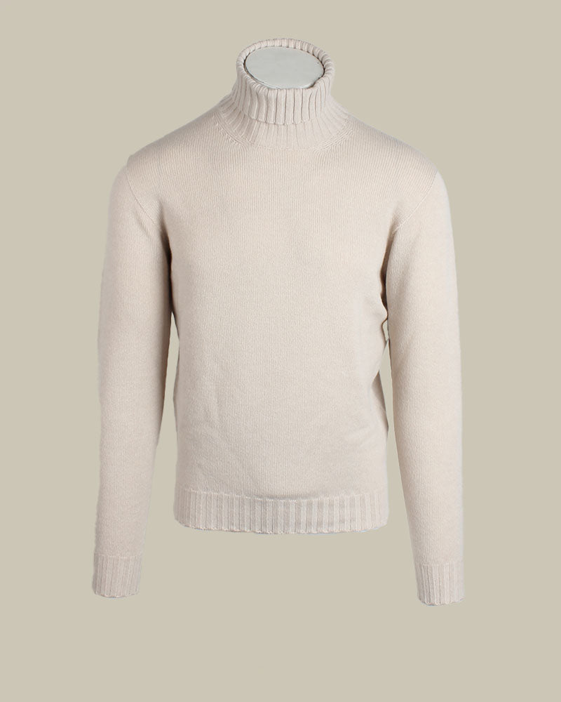 Off White Rib Knit Cashmere Roll Neck