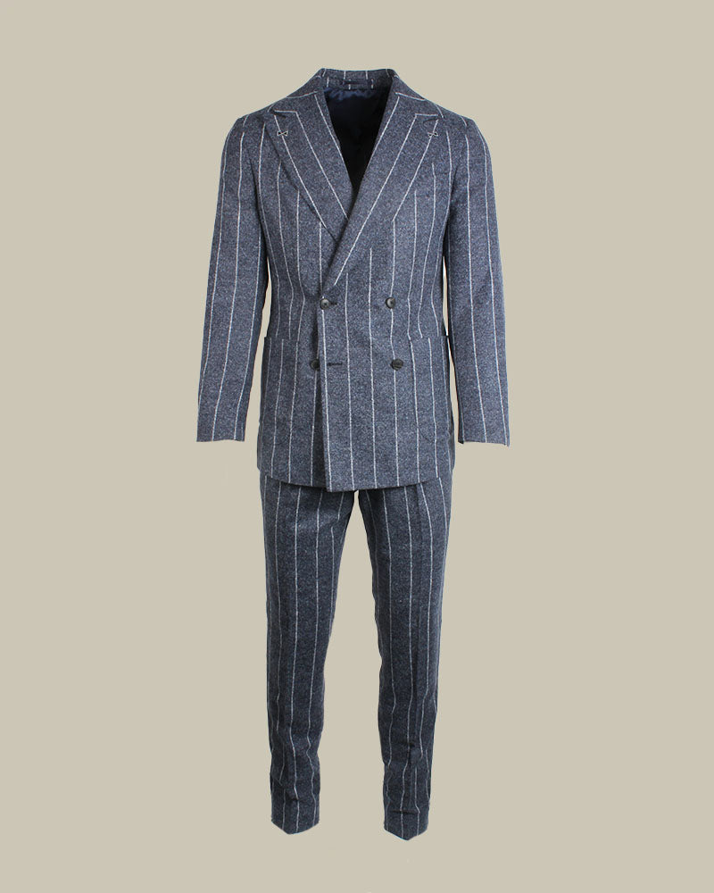 Double Breasted Chalk Stripe Alpaca Blend Suit