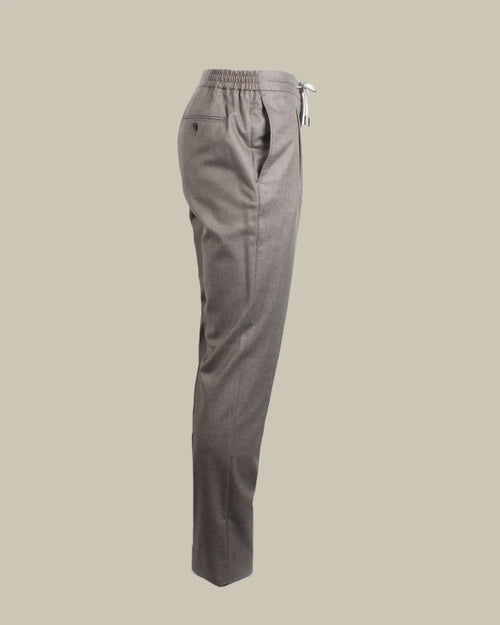 1 Pleat Drawstring Flannel Trouser Taupe
