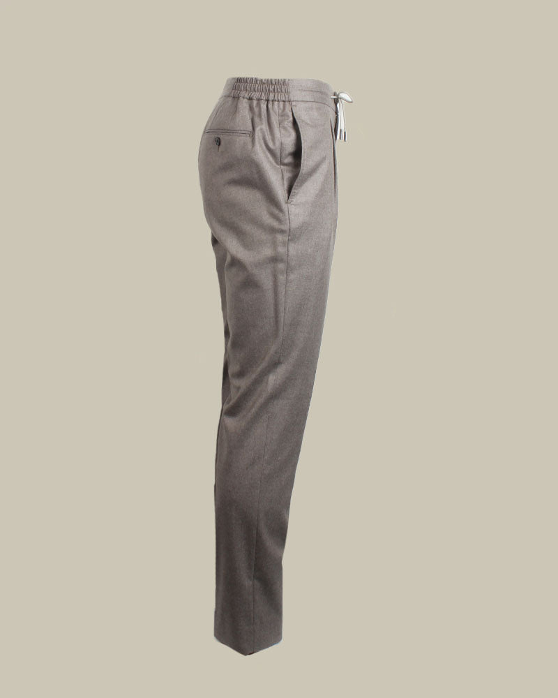1 Pleat Drawstring Flannel Trouser Taupe