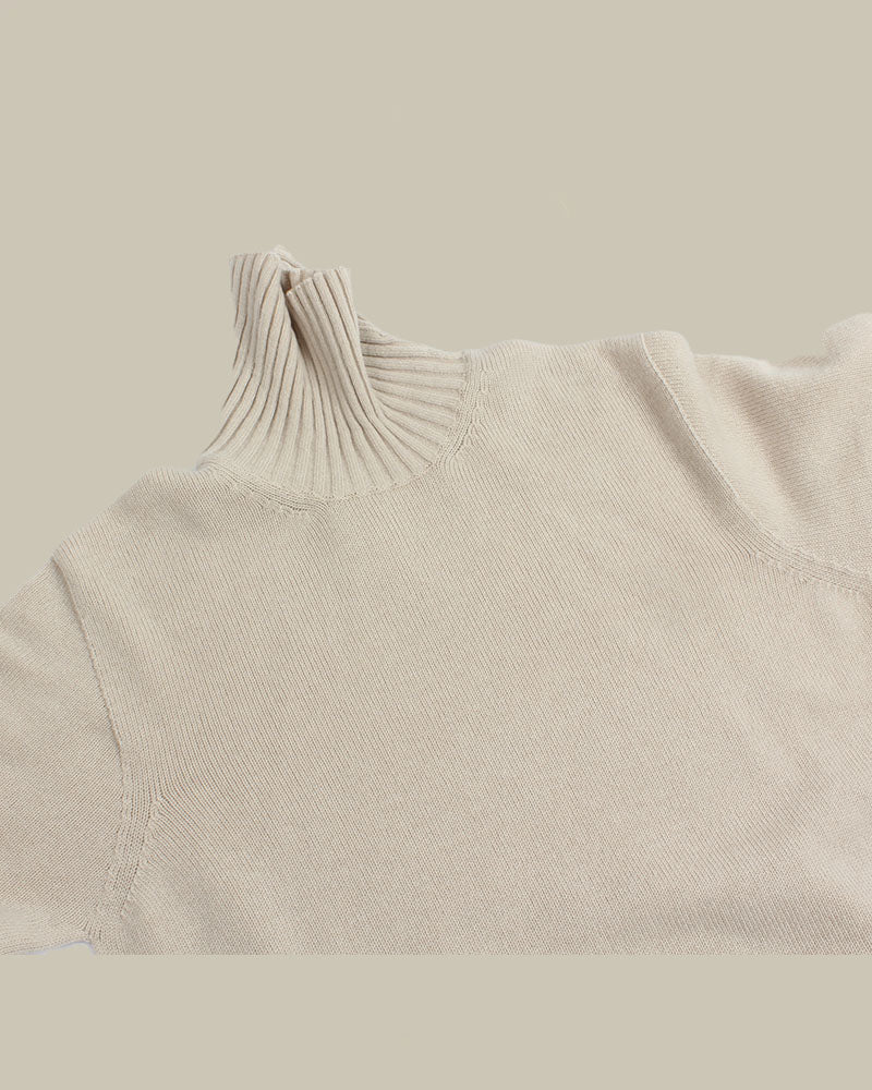 Off White Rib Knit Cashmere Roll Neck