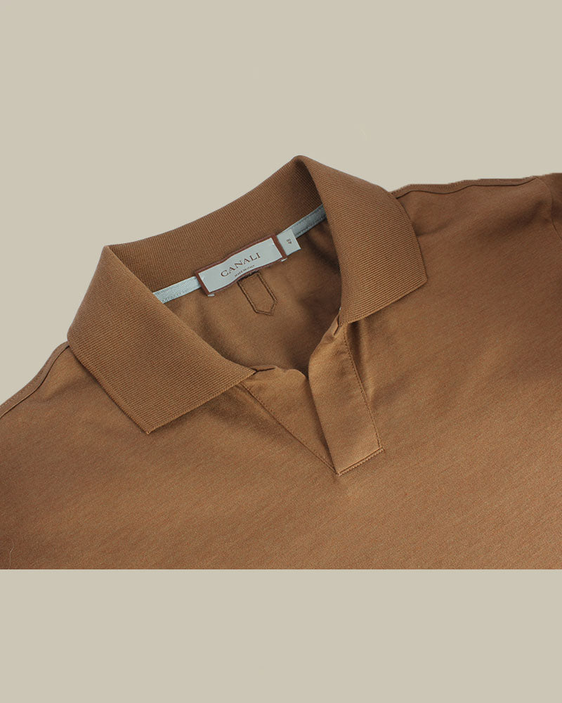 Tobacco Cotton & Silk Skipper Collar Polo