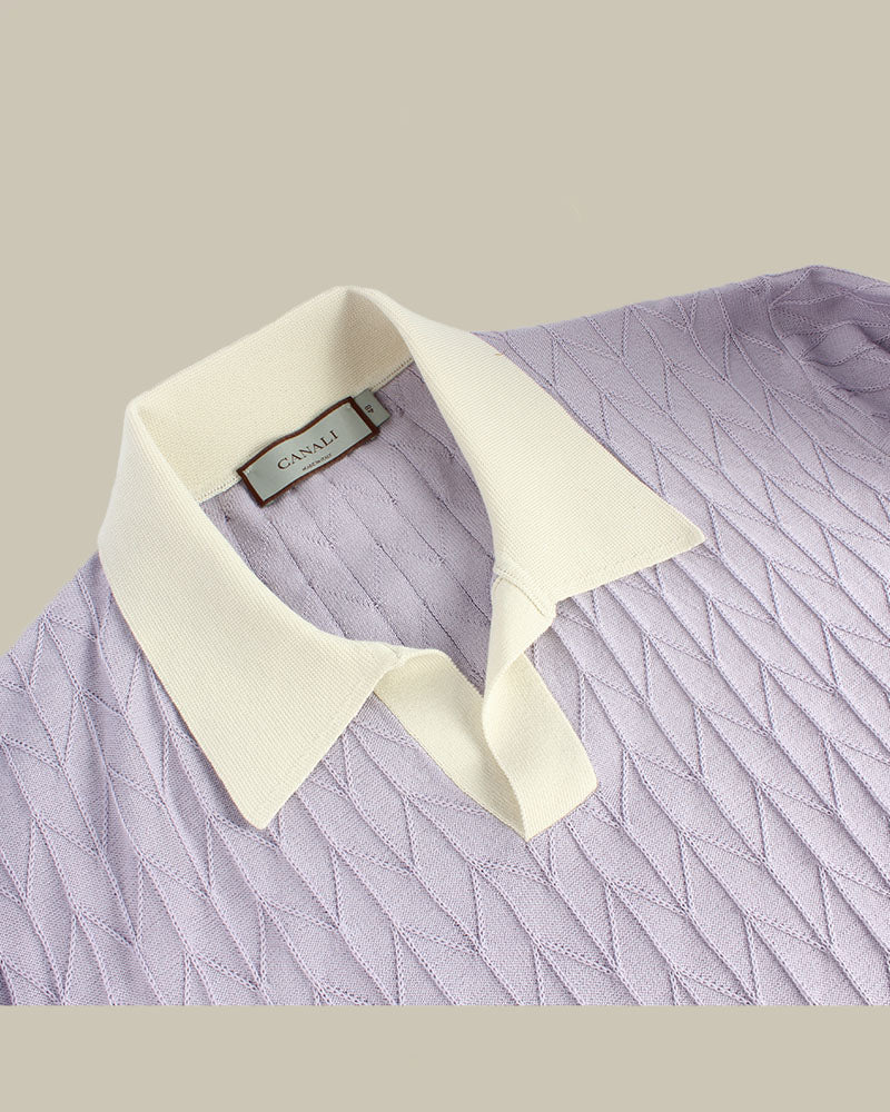 Lavender Contrast Woven Cotton Skipper Polo