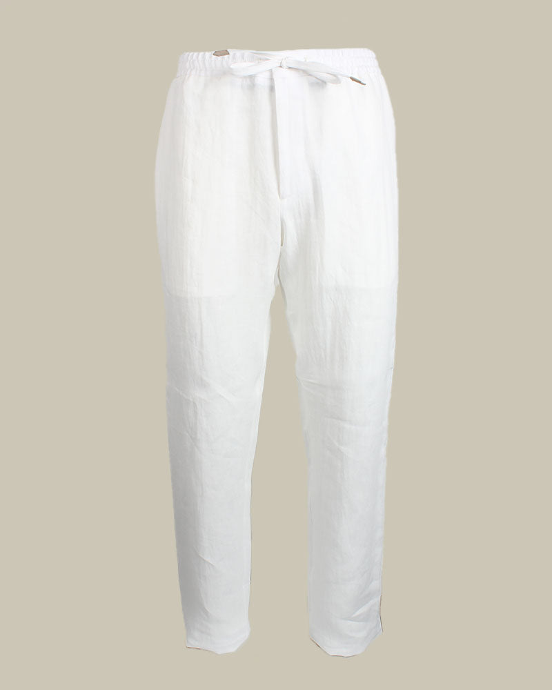 White Linen Drawstring Trousers