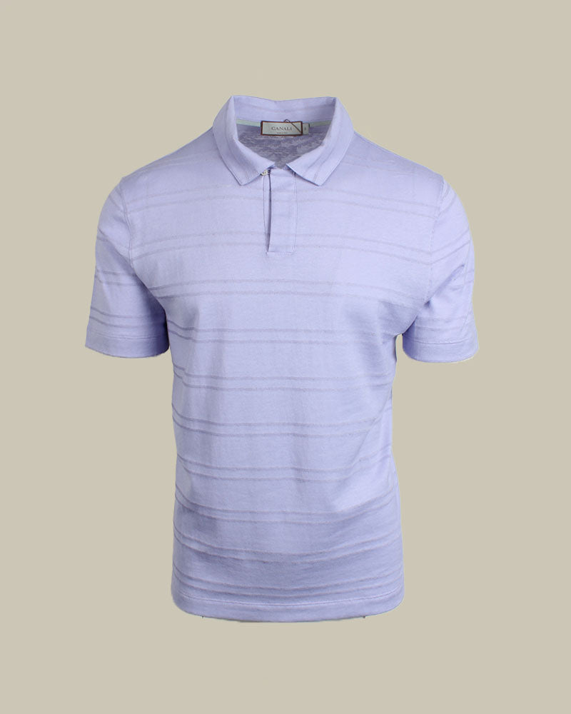 Lavender Striped Cotton & Linen Polo