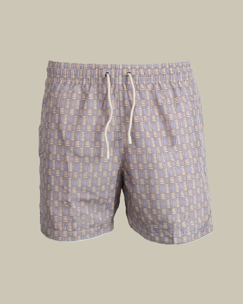 Taupe/Lavender Optical Pattern Swim Shorts