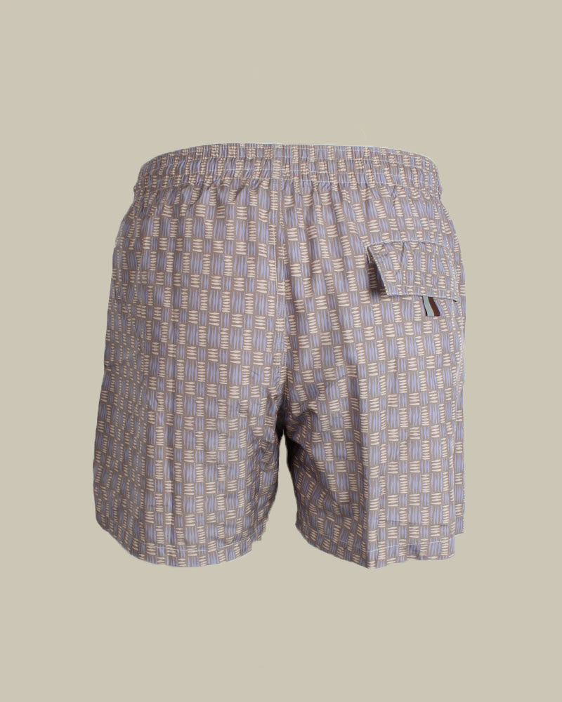 Taupe/Lavender Optical Pattern Swim Shorts