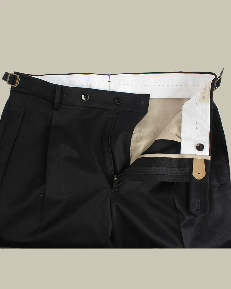 Navy Stretch Cotton 1 Pleat Chino With Side Adjusters