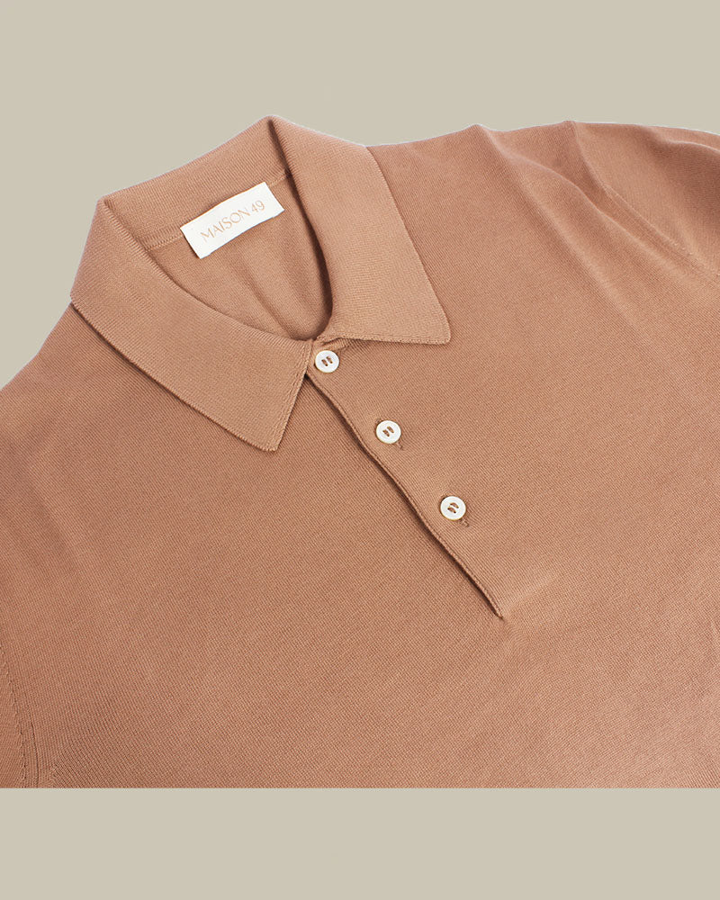 Cognac Suvin Cotton Knitted Polo