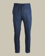 Navy Drawstring Linen Trousers
