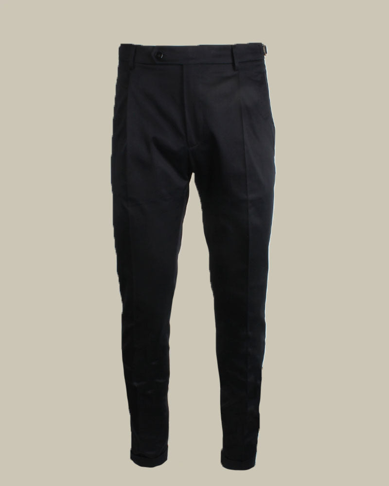 Navy Stretch Cotton 1 Pleat Chino With Side Adjusters