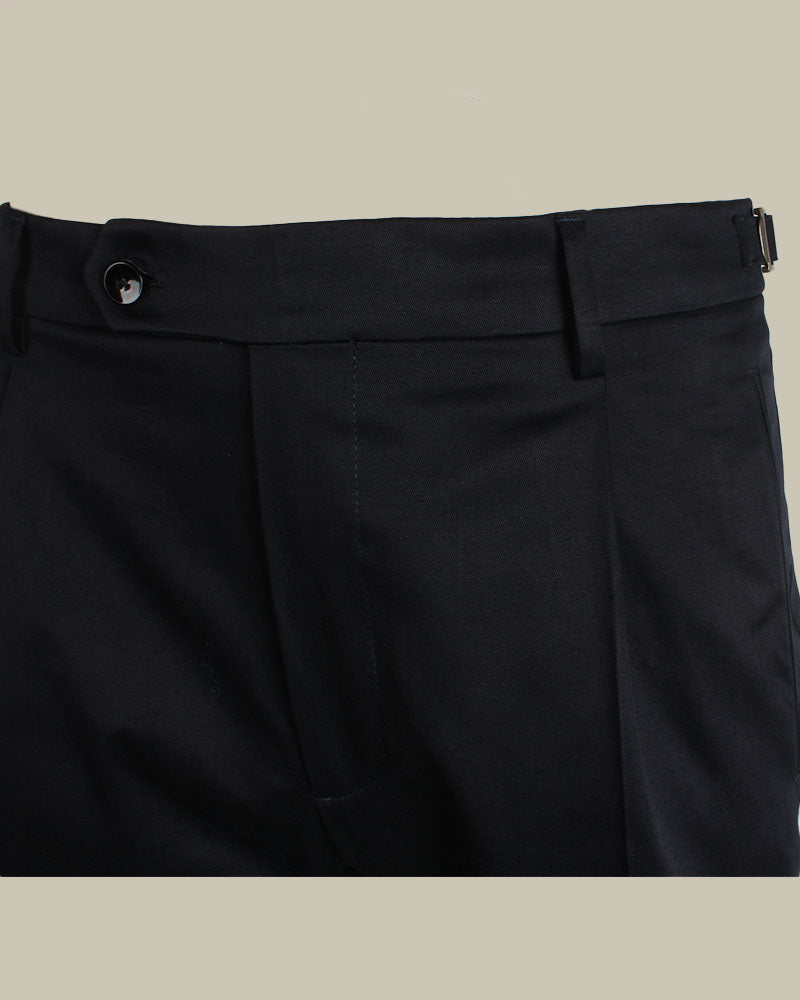 Navy Stretch Cotton 1 Pleat Chino With Side Adjusters