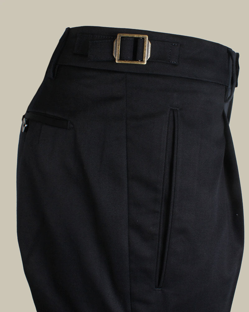 Navy Stretch Cotton 1 Pleat Chino With Side Adjusters