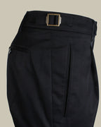 Navy Stretch Cotton 1 Pleat Chino With Side Adjusters