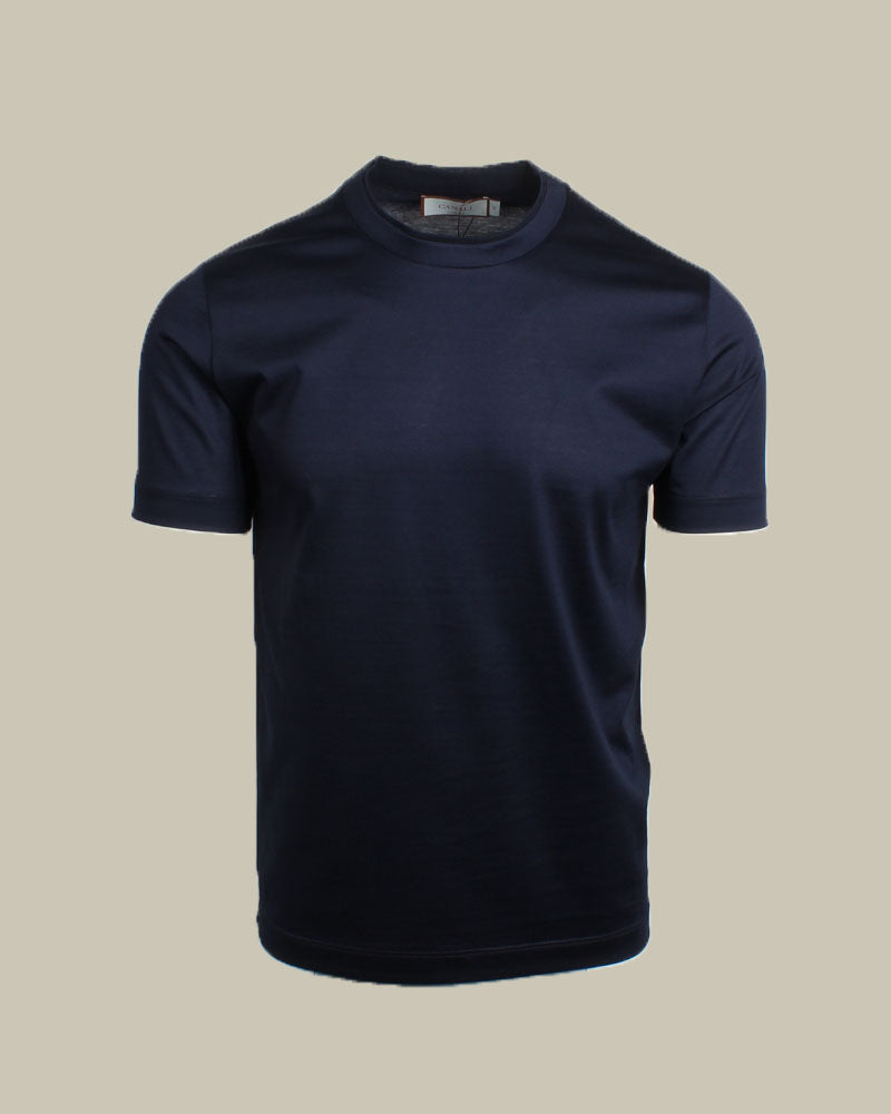 Mercerised Cotton Tonal Tipping T Shirt Navy