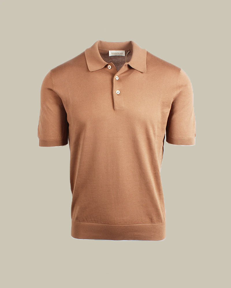 Cognac Suvin Cotton Knitted Polo