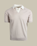 Beige Organic Cotton Contrast Skipper Collar Knit Polo