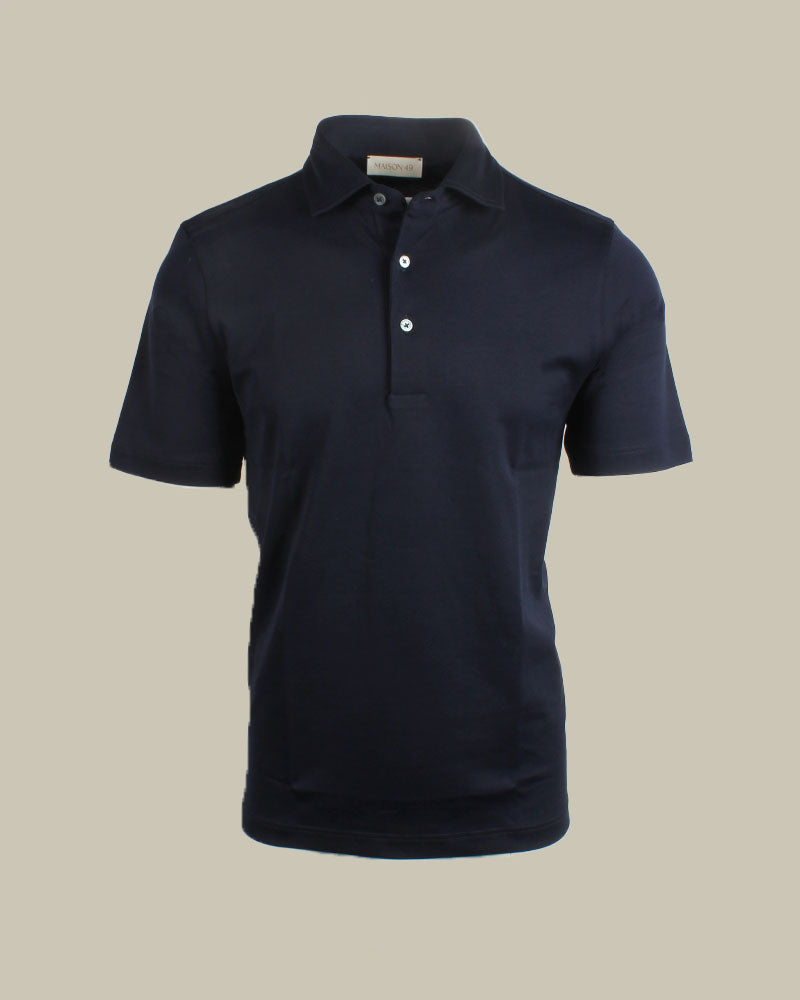 Navy Interlock Cotton Jersey Polo