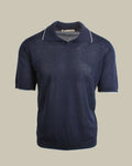 Navy Cotton Johnny Collar Polo