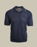 Navy Cotton Johnny Collar Polo
