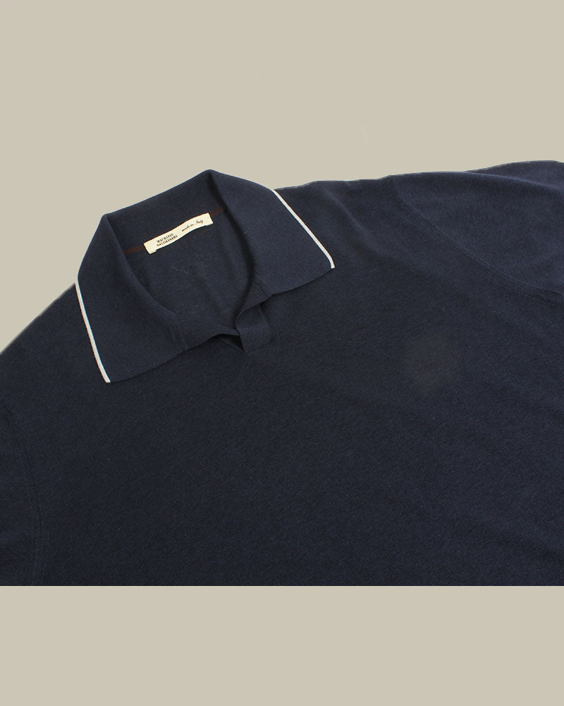 Navy Cotton Johnny Collar Polo