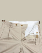 Beige Stretch Cotton 1 Pleat Chino With Side Adjusters