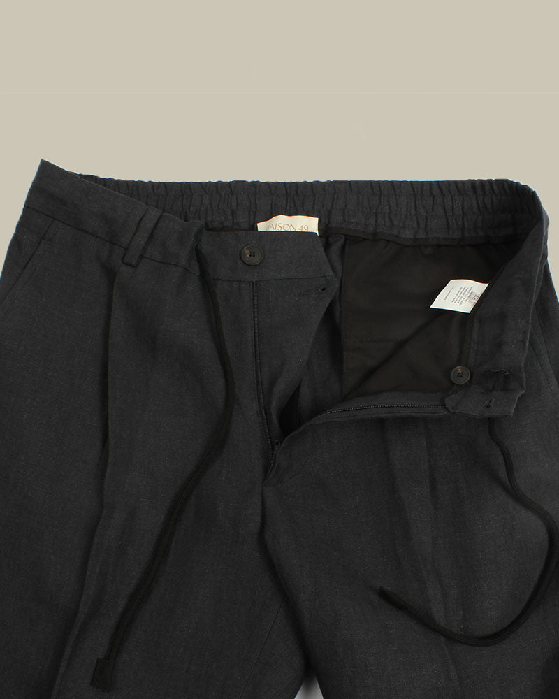 Black Drawstring Linen Trouser