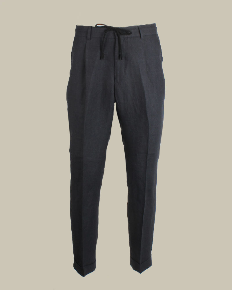 Black Drawstring Linen Trouser