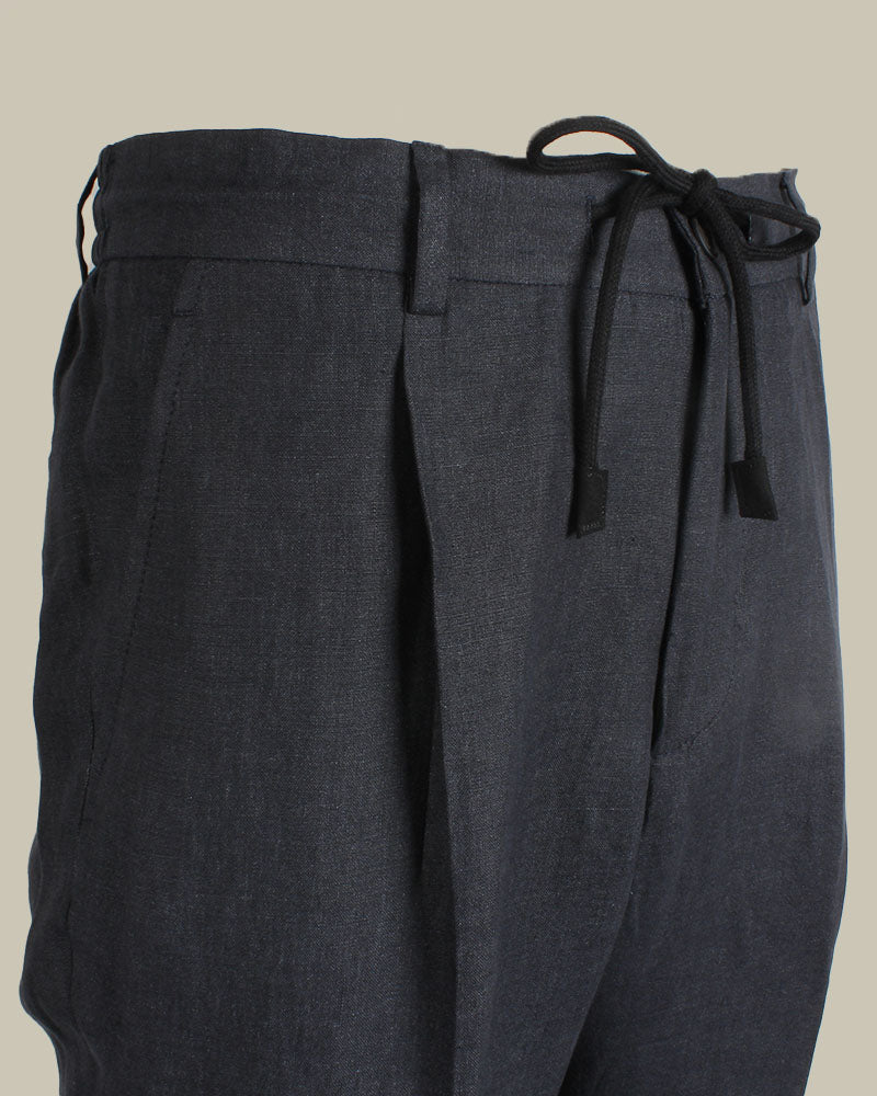 Black Drawstring Linen Trouser