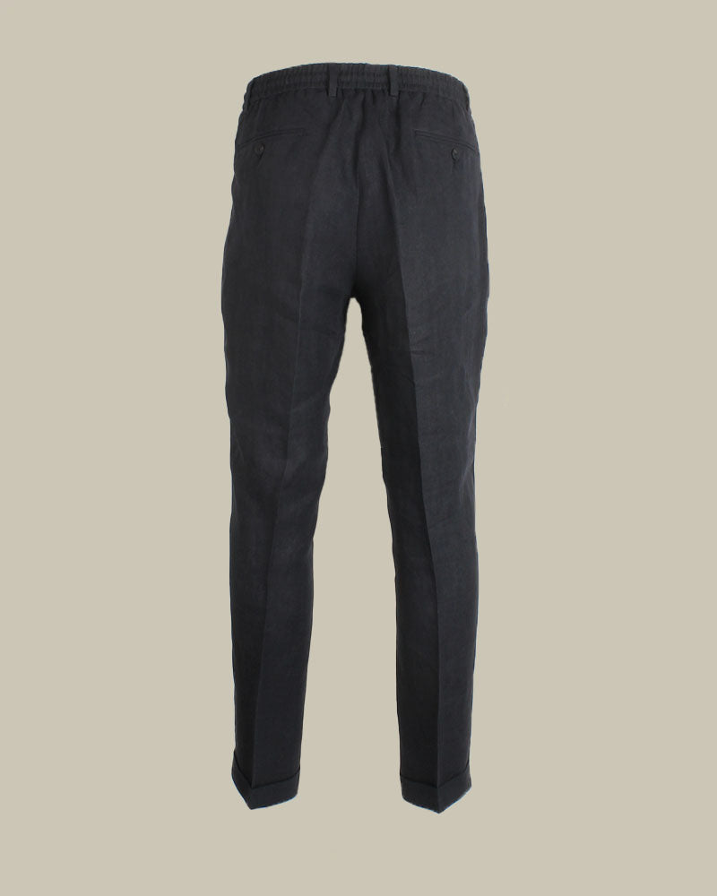 Black Drawstring Linen Trouser