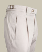 Beige Stretch Cotton 1 Pleat Chino With Side Adjusters