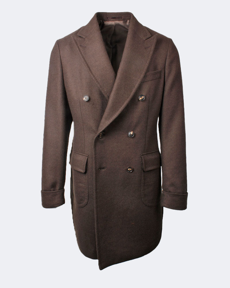 Brown Double Breasted Martingale Overcoat in Loro Piana Merino Wool