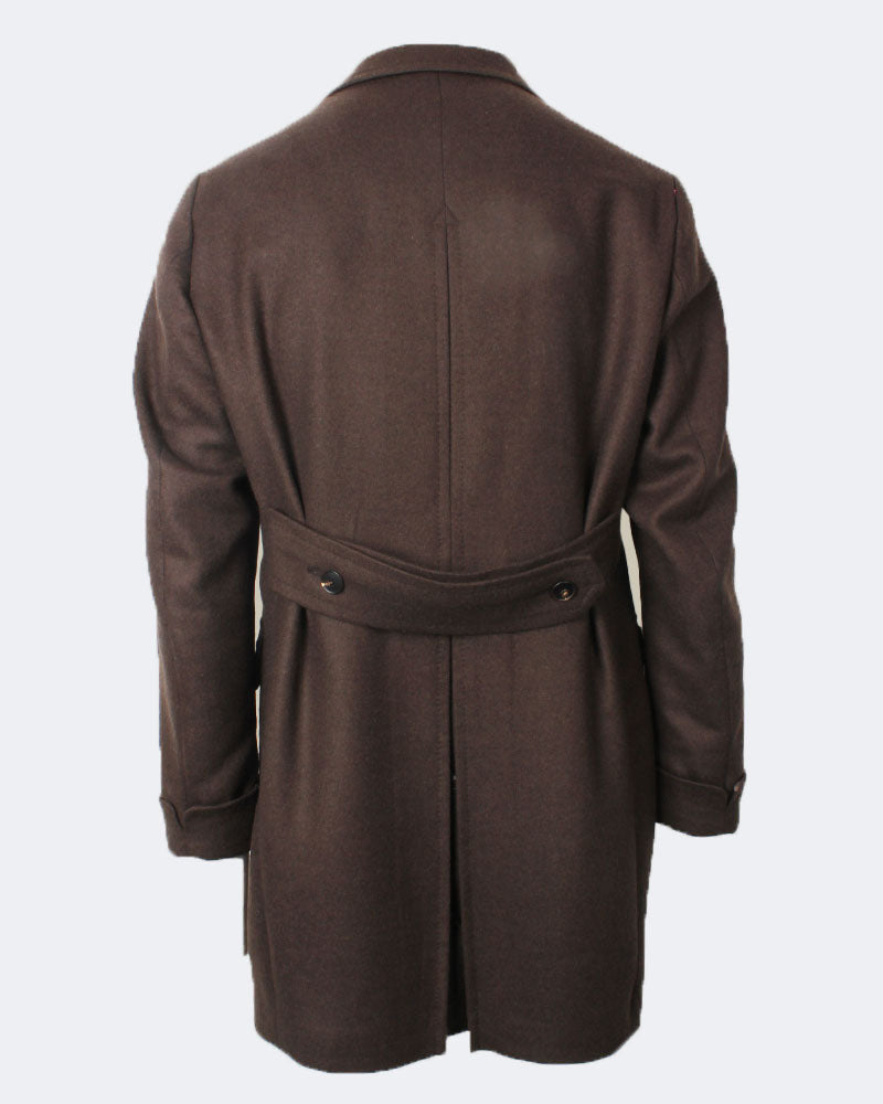 Brown Double Breasted Martingale Overcoat in Loro Piana Merino Wool