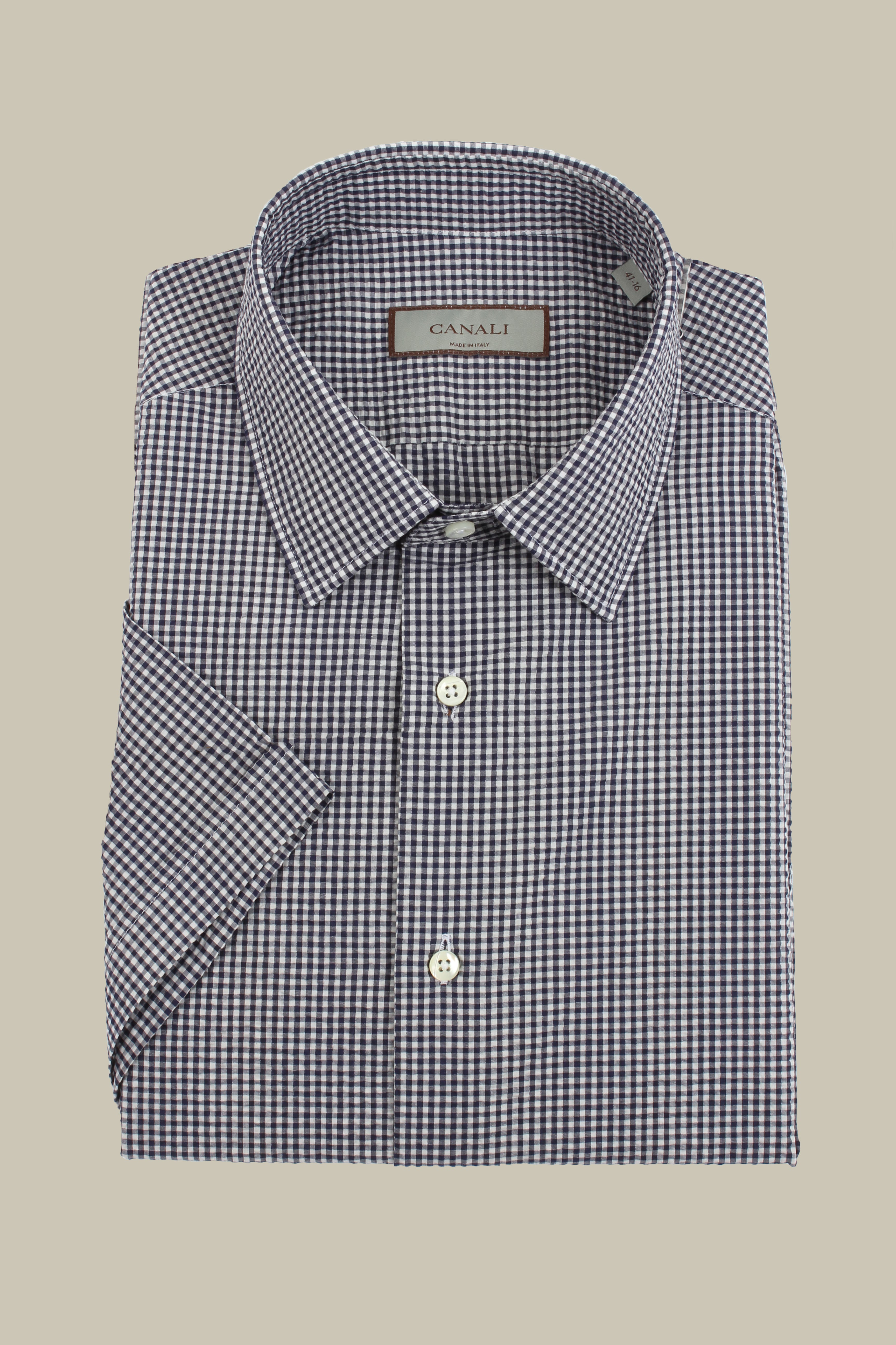 Gingham Check Seersucker Short Sleeved Shirt