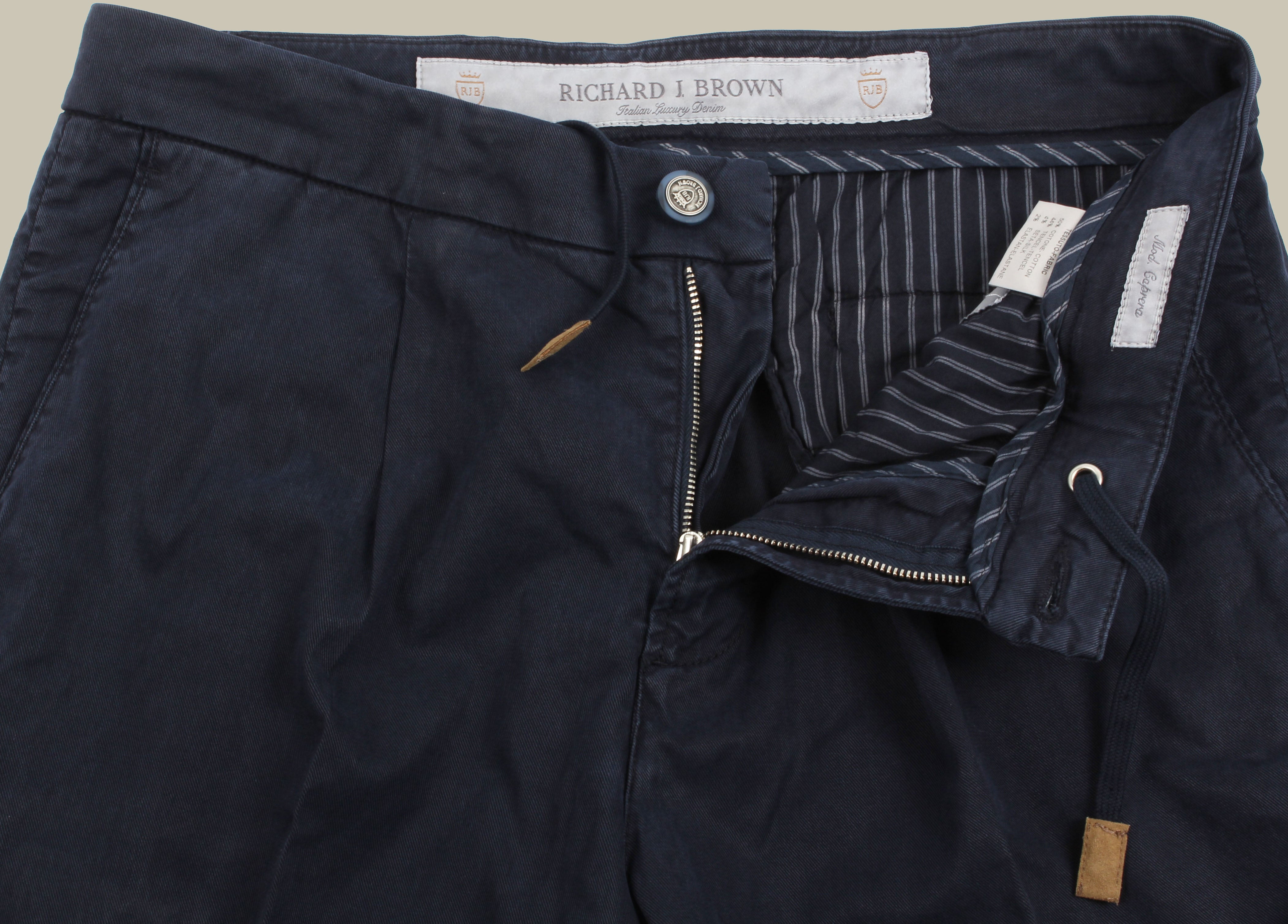 CAPRERA Navy Cotton, Silk & Tencel Blend SIngle Pleat Drawstring Trouser